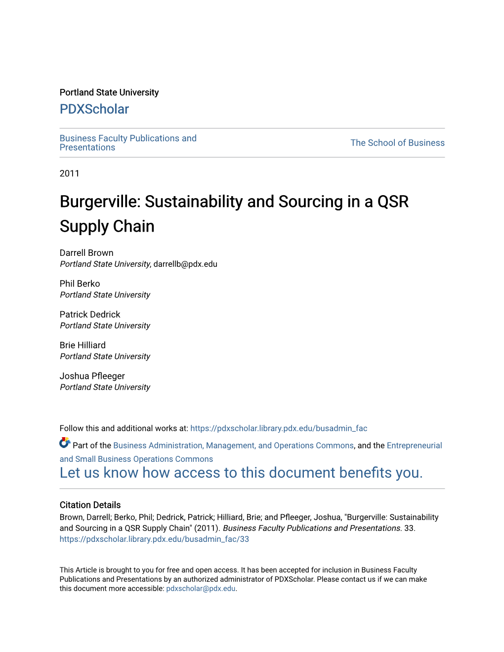 Burgerville: Sustainability and Sourcing in a QSR Supply Chain