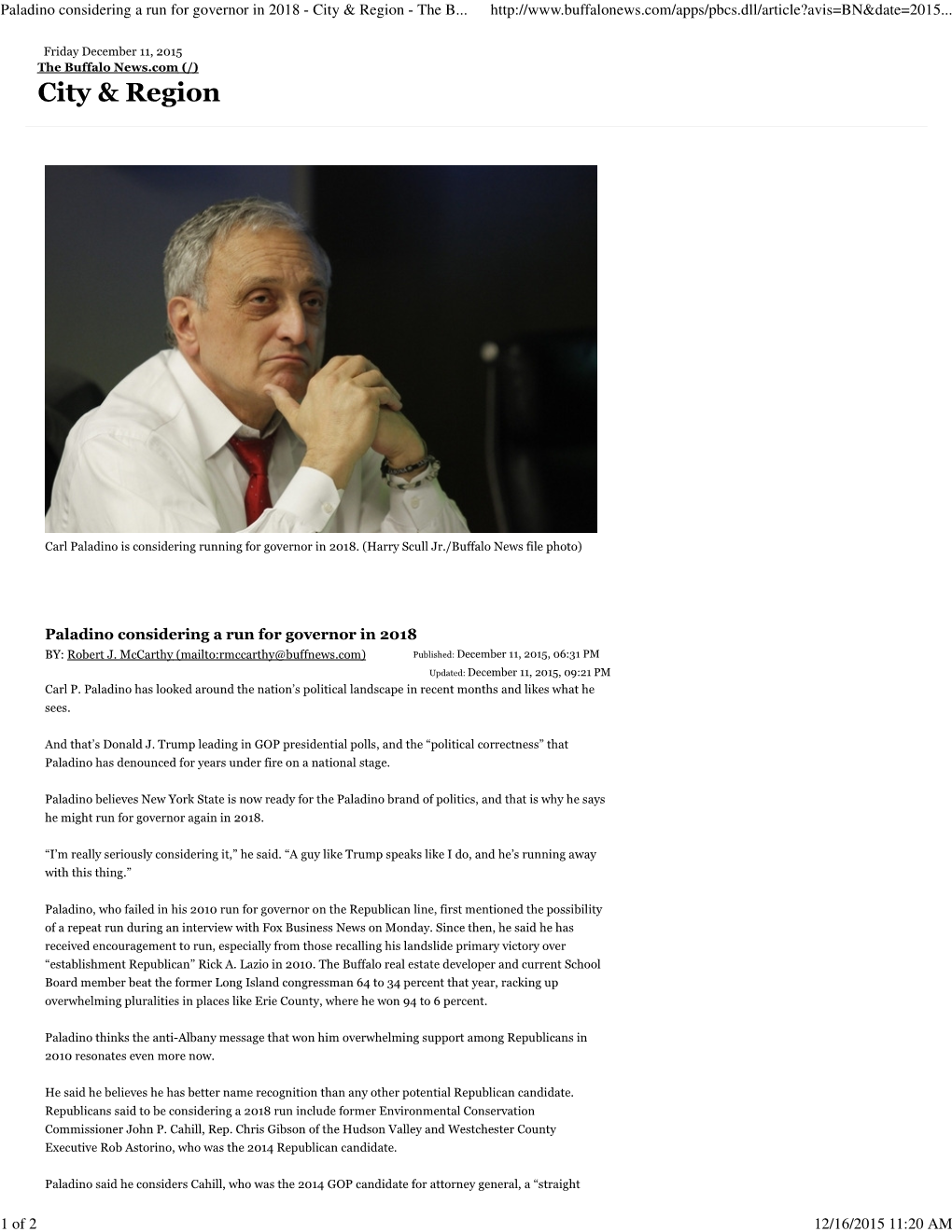 Paladino Considering a Run for Governor in 2018 - City & Region - the B