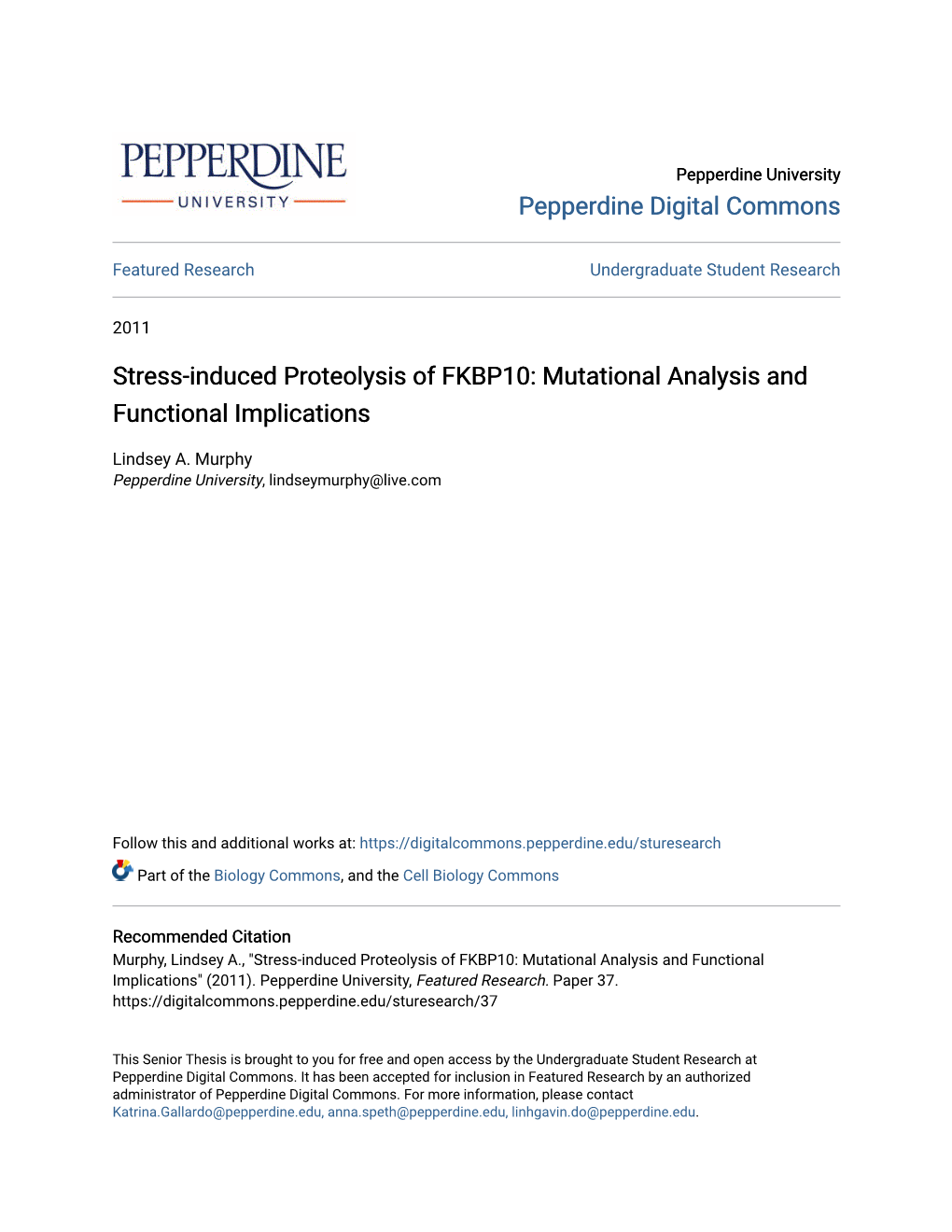 Stress-Induced Proteolysis of FKBP10: Mutational Analysis and Functional Implications