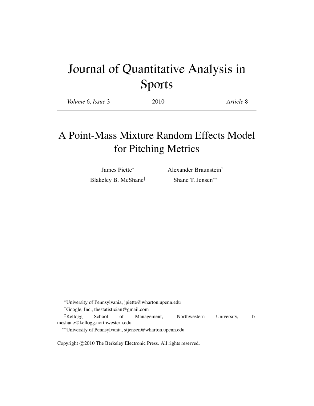 Journal of Quantitative Analysis in Sports