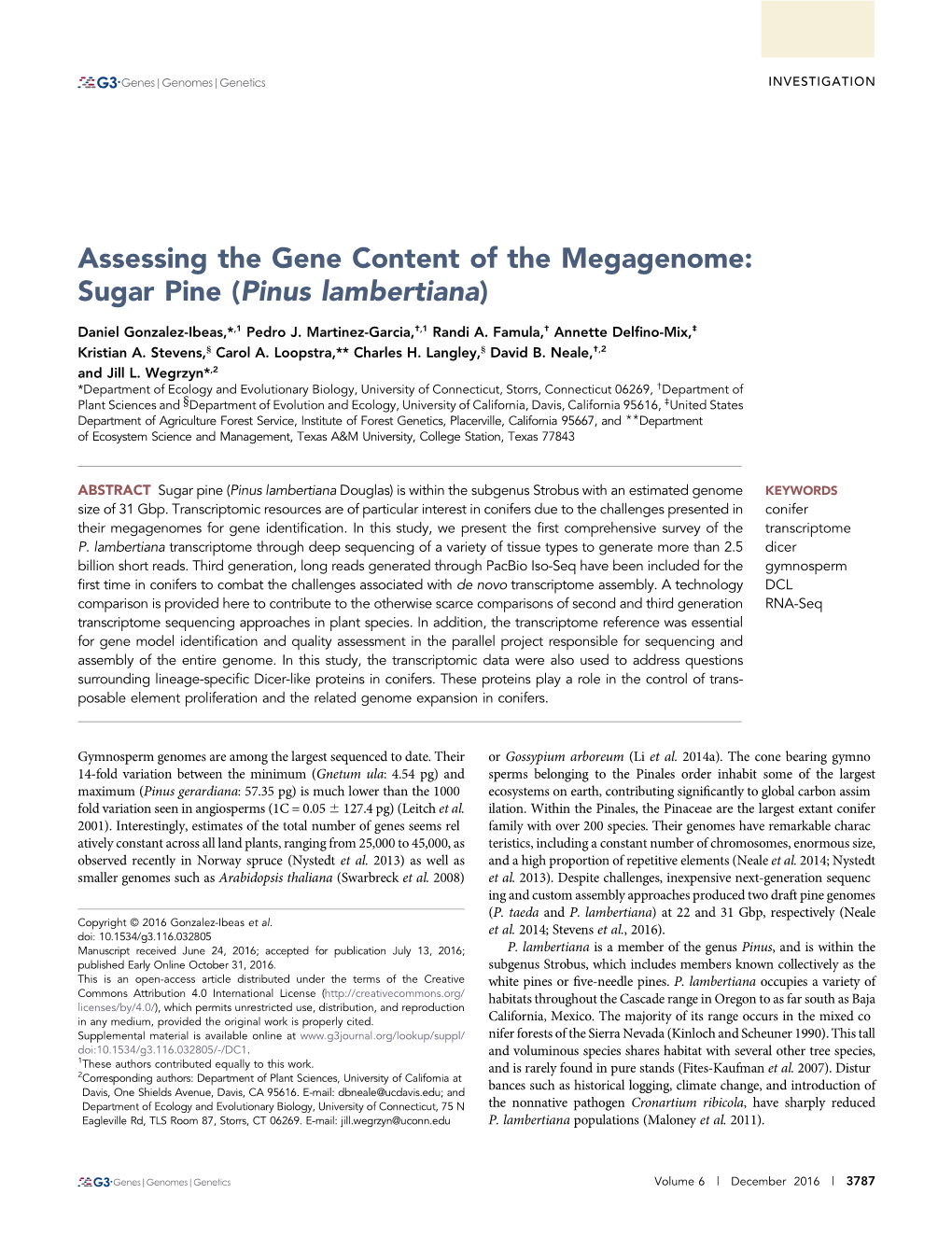 Assessing the Gene Content of the Megagenome: Sugar Pine (Pinus Lambertiana)
