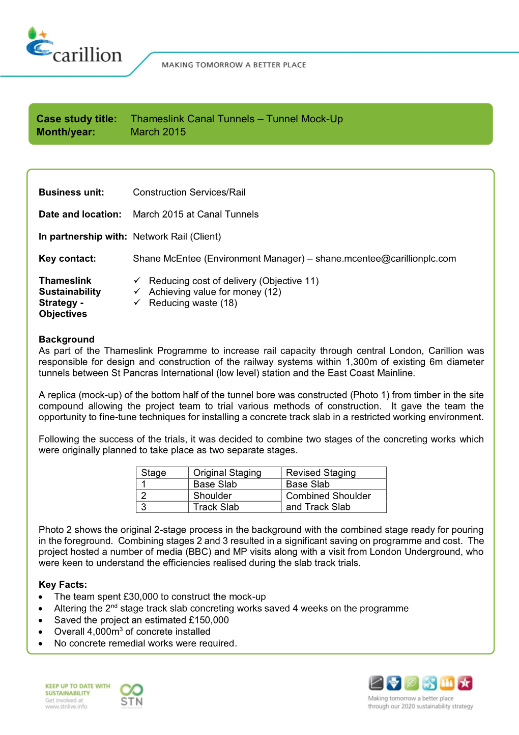 Case Study Title: Thameslink Canal Tunnels – Tunnel Mock-Up Month