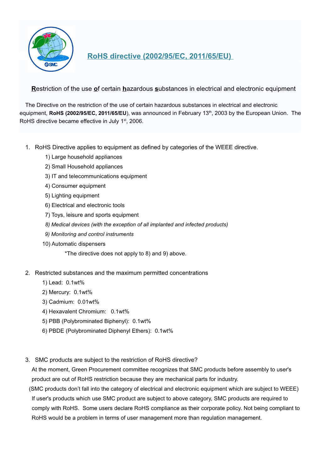 Restriction of the Use of Certain Hazardous S Ubstances in Electrical and Electronic Equipment