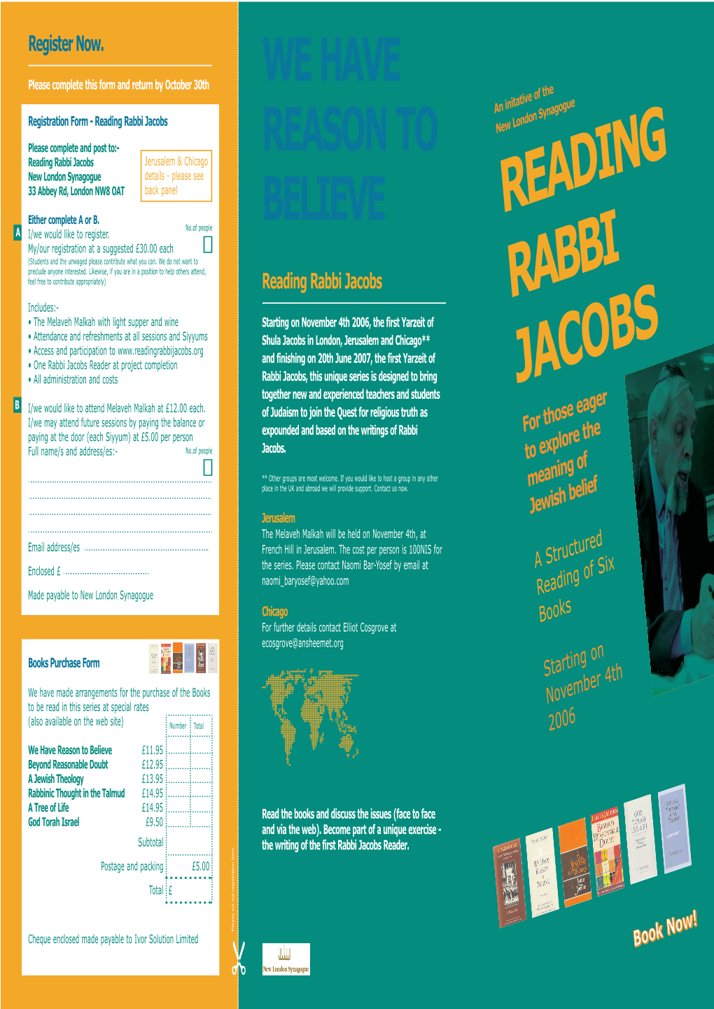 Reading Rabbi Jacobs Please Complete and Post To:- Registration Form - Reading Rabbi Jacobs Please Complete This Form and Return by October 30Th Register Now