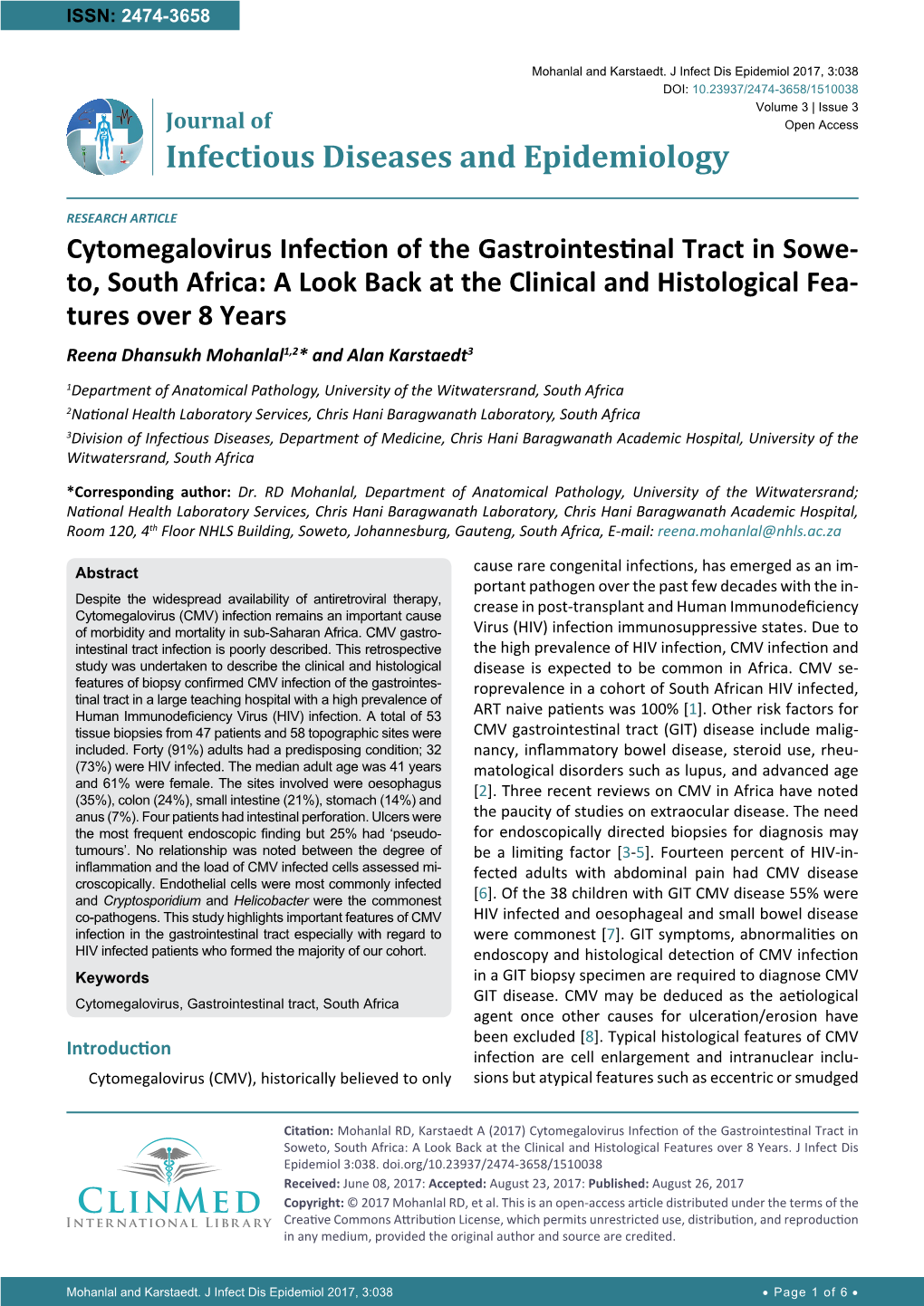 Cytomegalovirus Infection of the Gastrointestinal Tract in Soweto, South Africa: a Look Back at the Clinical and Histological Features Over 8 Years