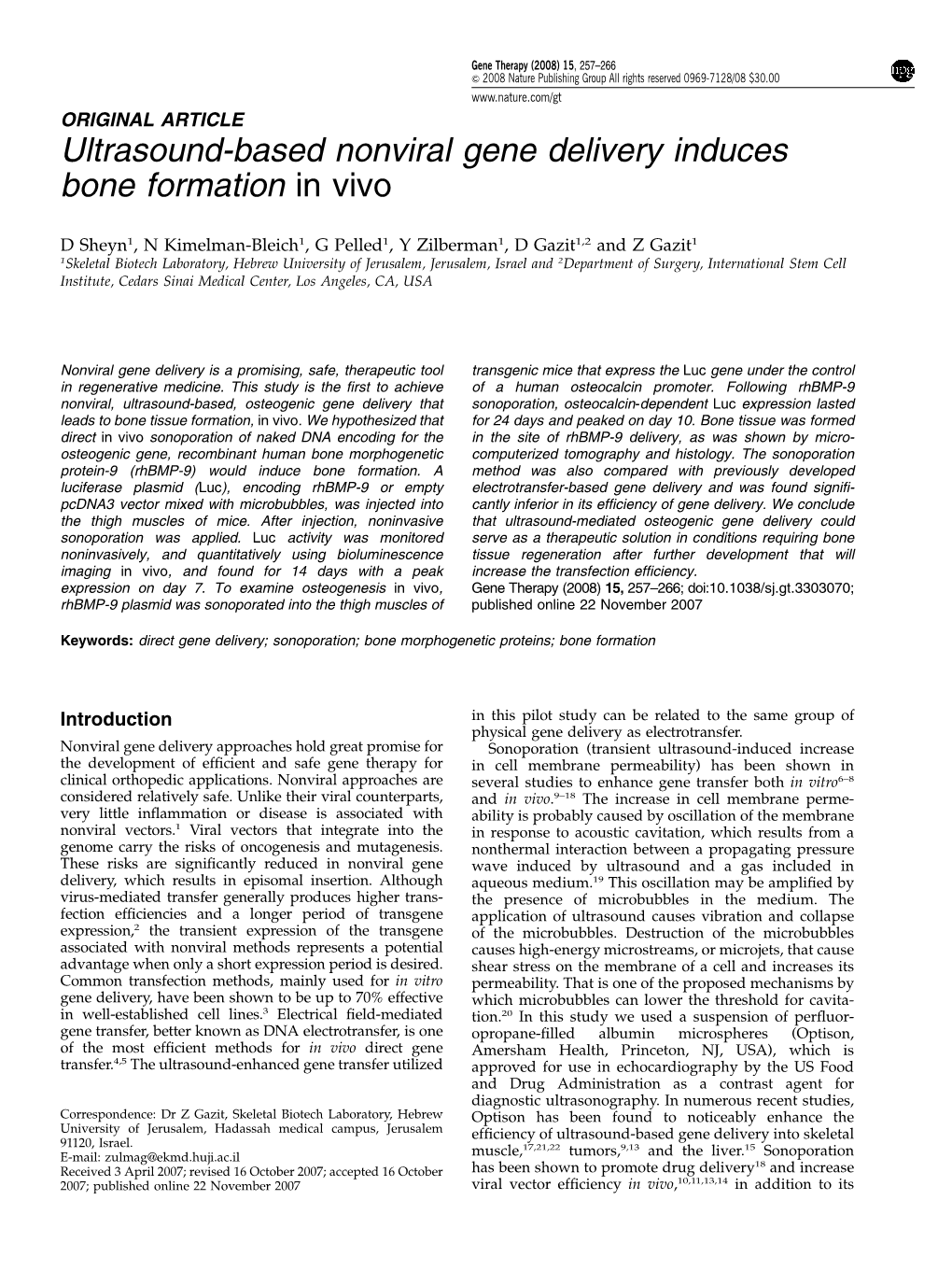 Ultrasound-Based Nonviral Gene Delivery Induces Bone Formation in Vivo