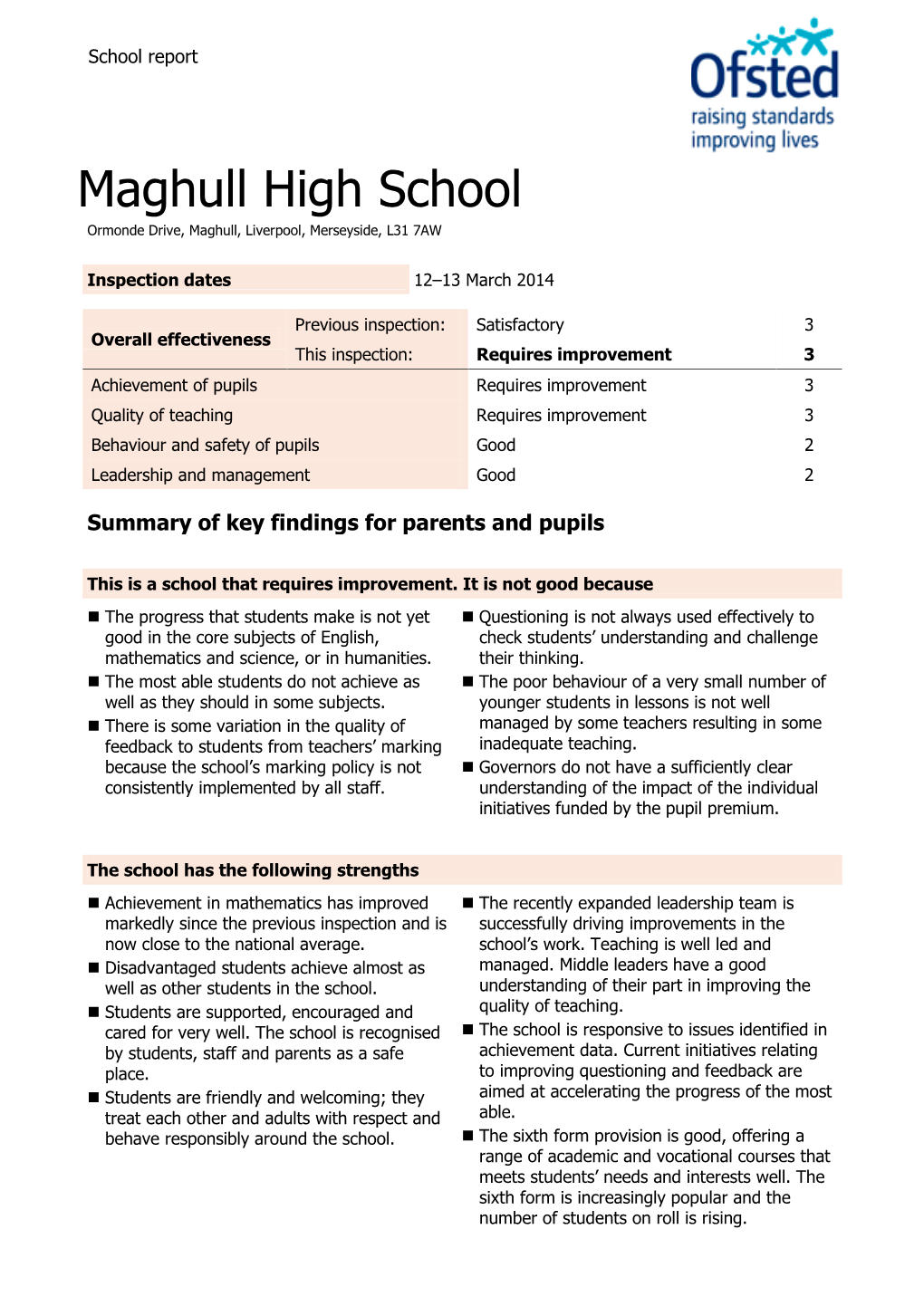 Maghull High School Ormonde Drive, Maghull, Liverpool, Merseyside, L31 7AW