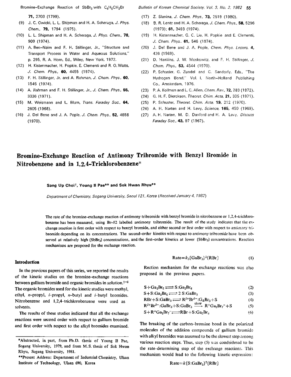 Bromine-Exchange Reaction of Antimony Tribromide with Benzyl Bromide in Nitrobenzene and in 1,2,4-Trichiorobenzene*