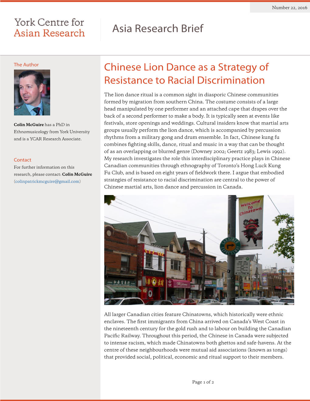 Chinese Lion Dance As a Strategy of Resistance to Racial Discrimination