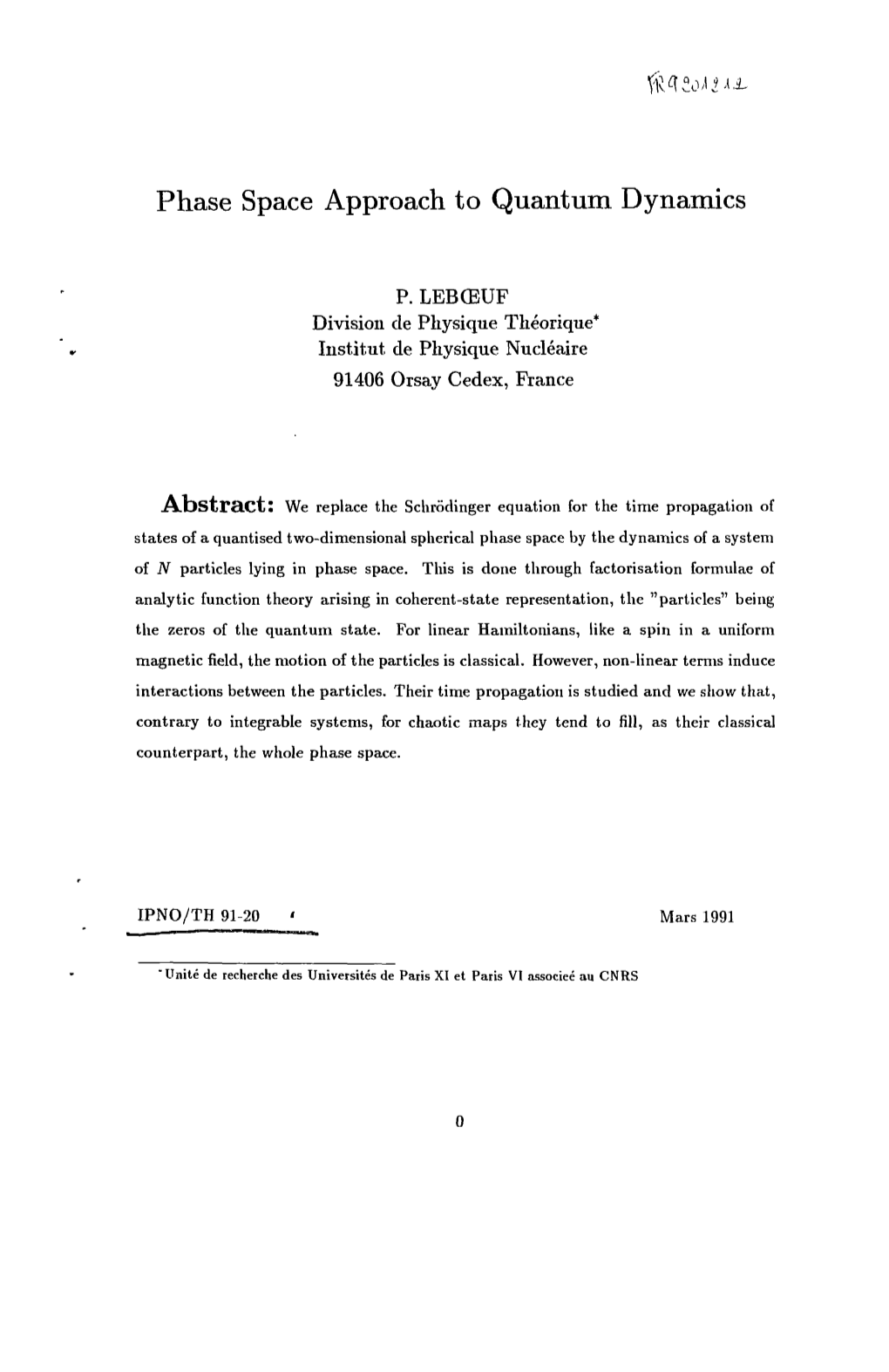 Phase Space Approach to Quantum Dynamics