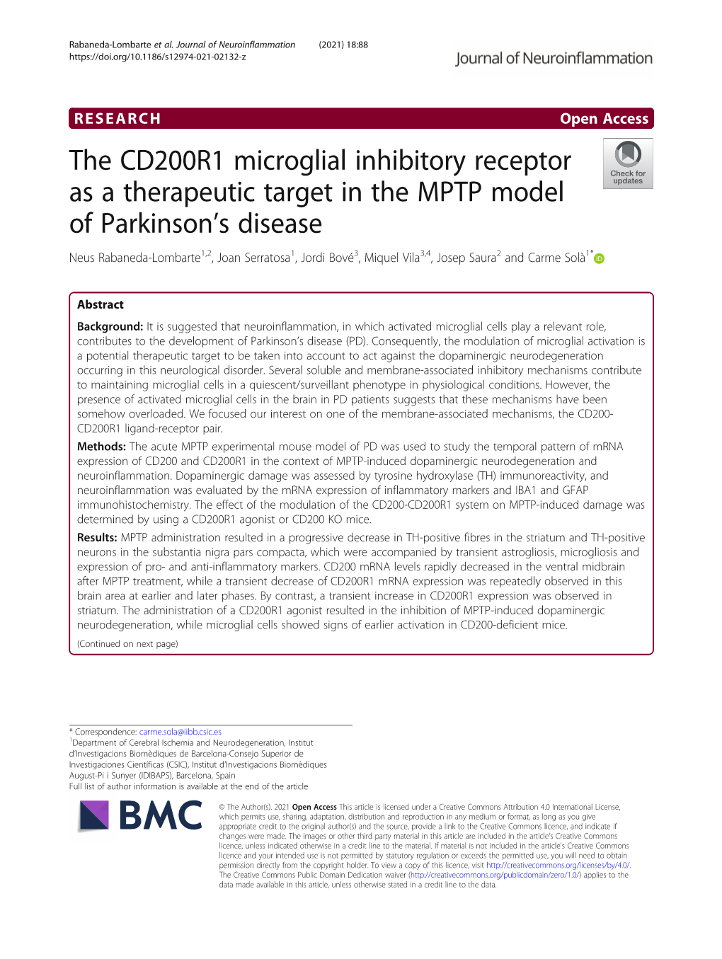 The CD200R1 Microglial Inhibitory Receptor As a Therapeutic Target In