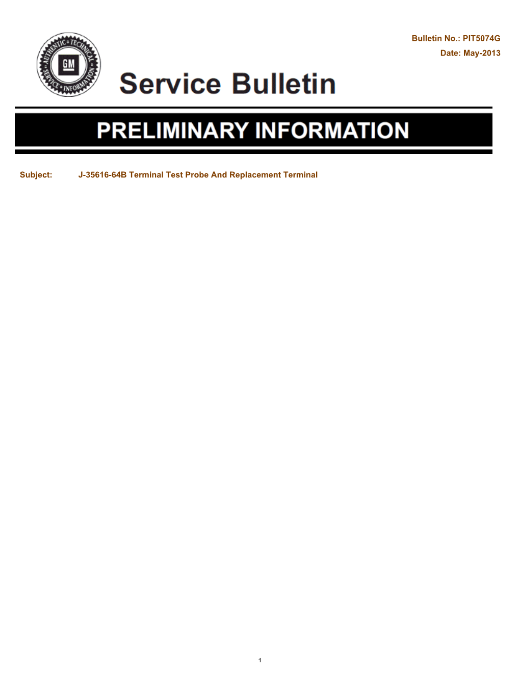 Bulletin No.: PIT5074G Date: May-2013 Subject