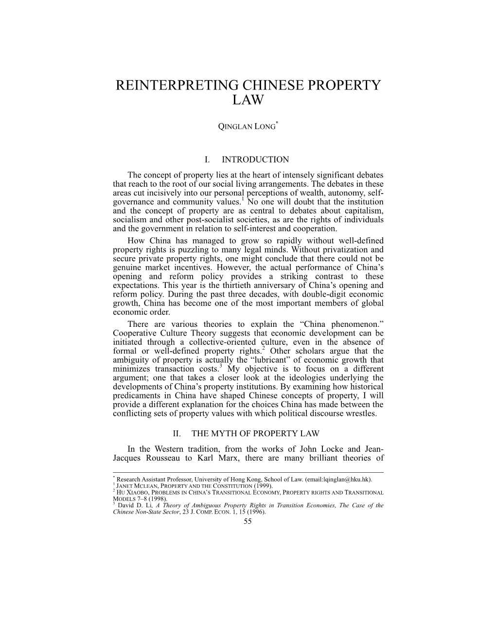 Reinterpreting Chinese Property Law