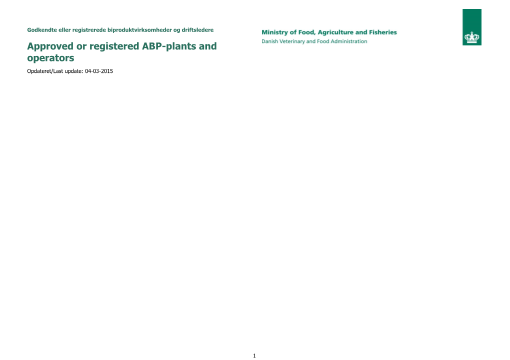 Approved Or Registered ABP-Plants and Operators