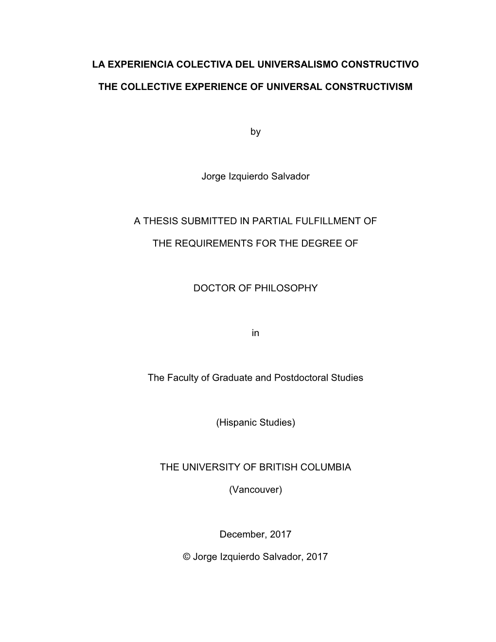 La Experiencia Colectiva Del Universalismo Constructivo