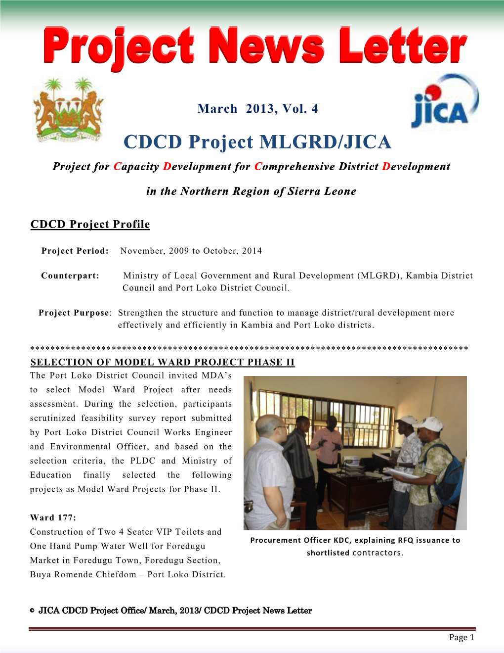 CDCD Project MLGRD/JICA Project for Capacity Development for Comprehensive District Development