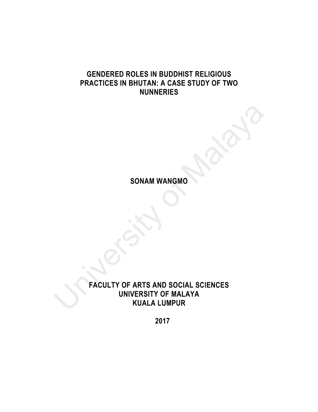 Gendered Roles in Buddhist Religious Practices in Bhutan: a Case Study of Two Nunneries