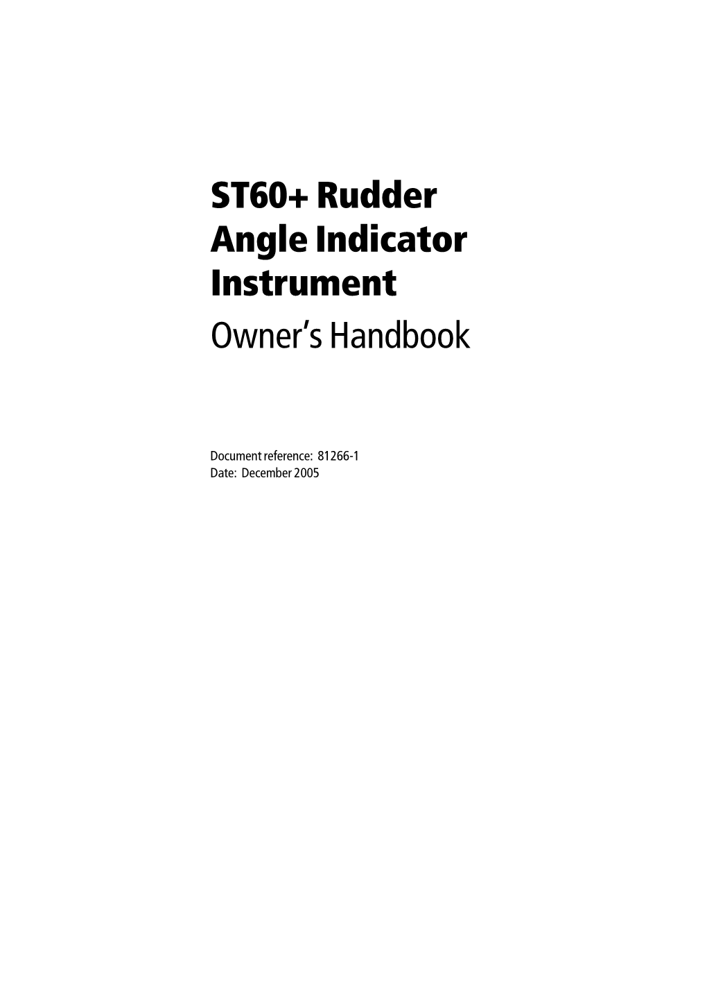 ST60+ Rudder Angle Indicator Instrument Owner's Handbook