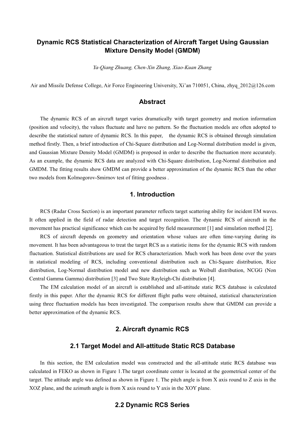 Dynamic RCS Statistical Characterization of Aircraft Target Using Gaussian Mixture Density Model (GMDM)