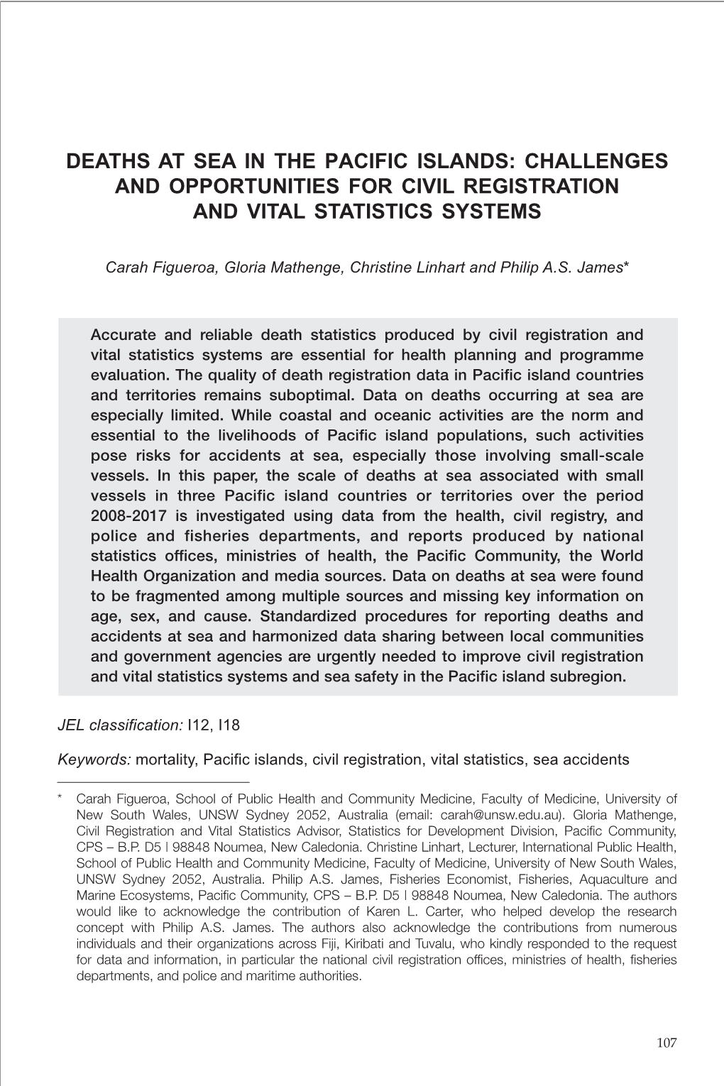 Deaths at Sea in the Pacific Islands: Challenges and Opportunities for Civil Registration and Vital Statistics Systems