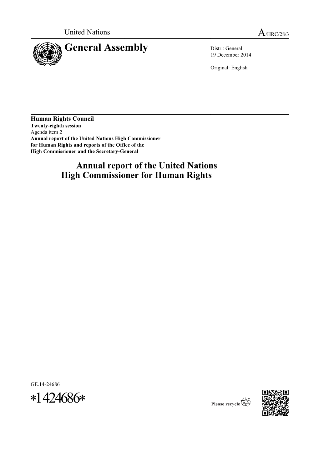 Annual Report Of The United Nations High Commissioner For Human Rights In English