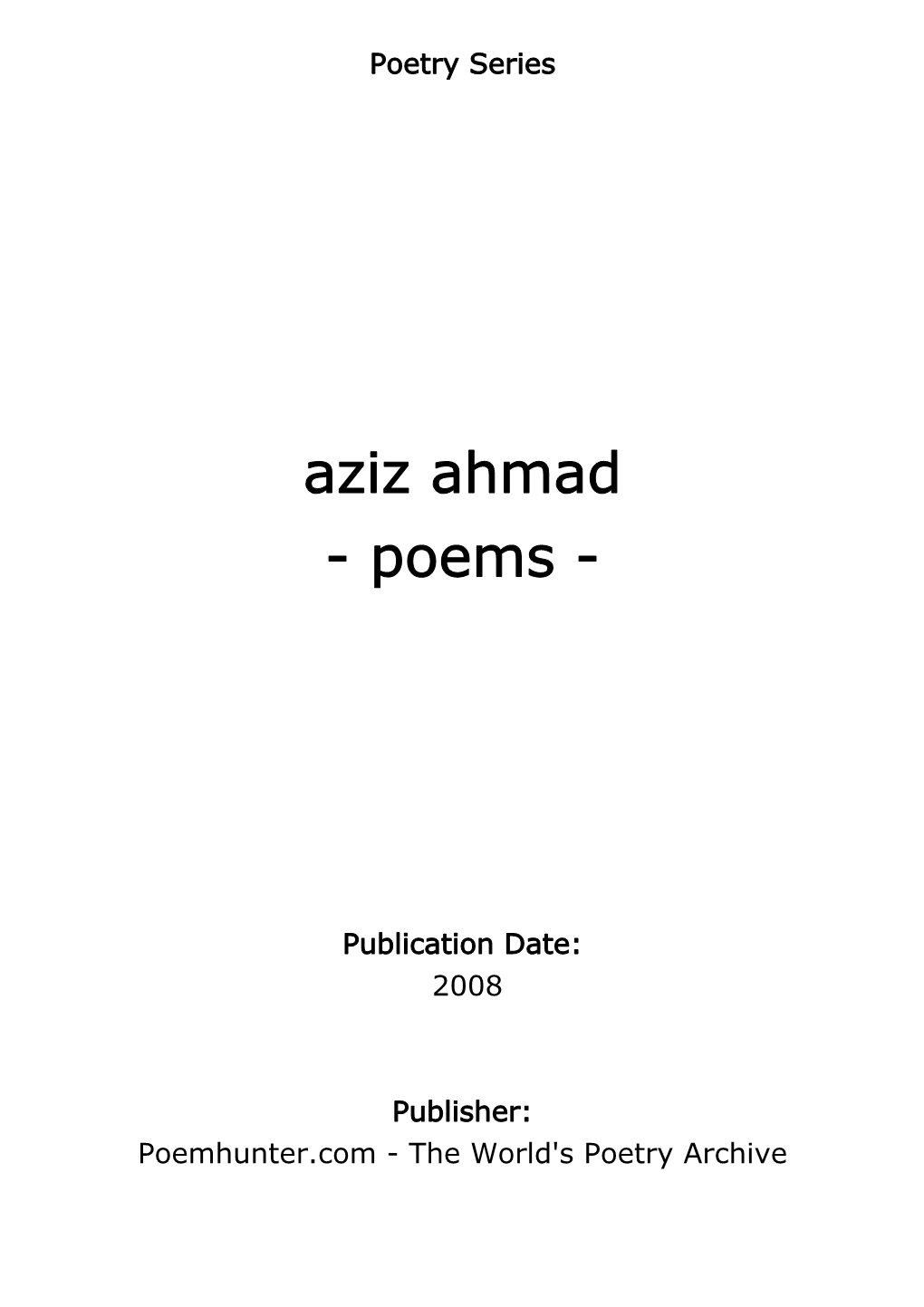 Aziz Ahmad - Poems