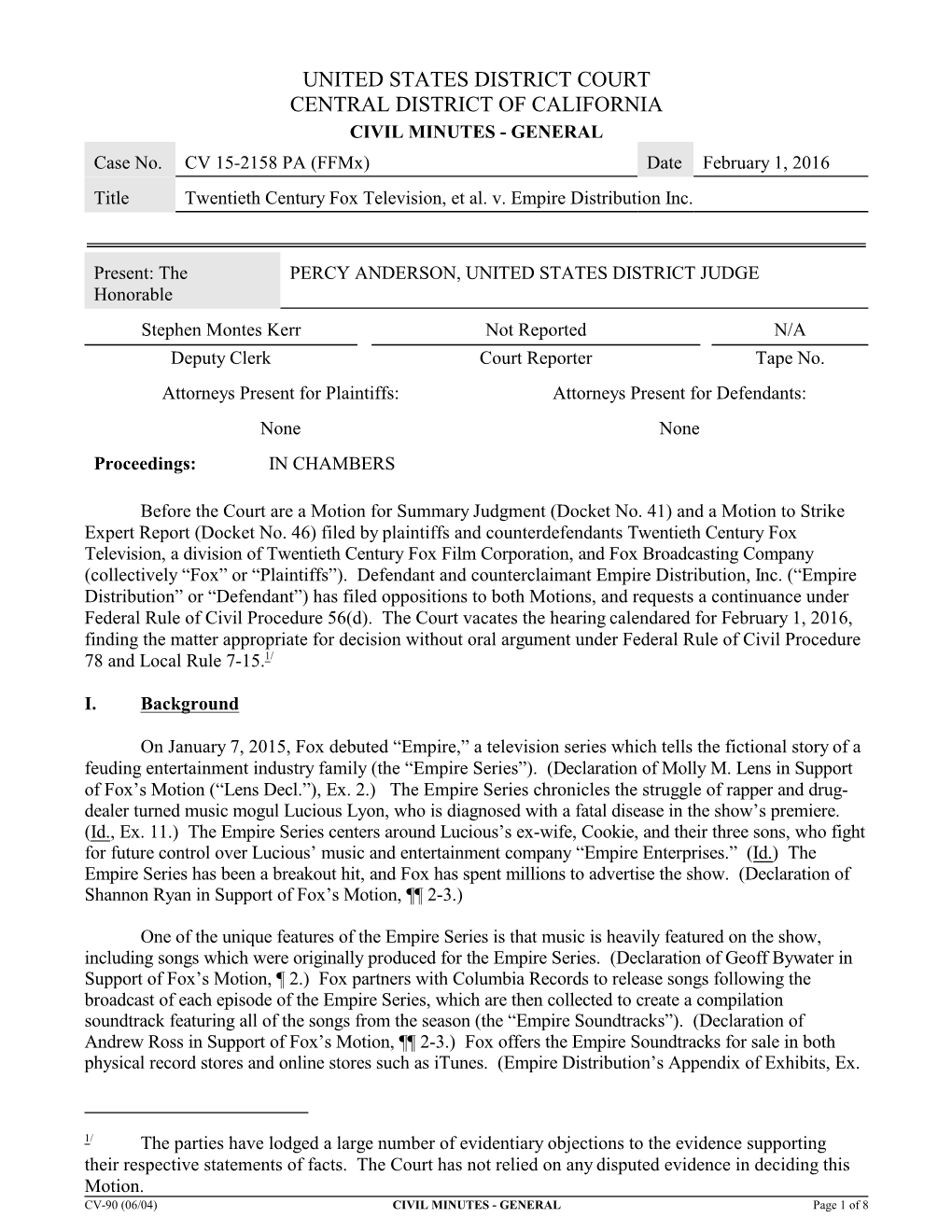 UNITED STATES DISTRICT COURT CENTRAL DISTRICT of CALIFORNIA CIVIL MINUTES - GENERAL Case No