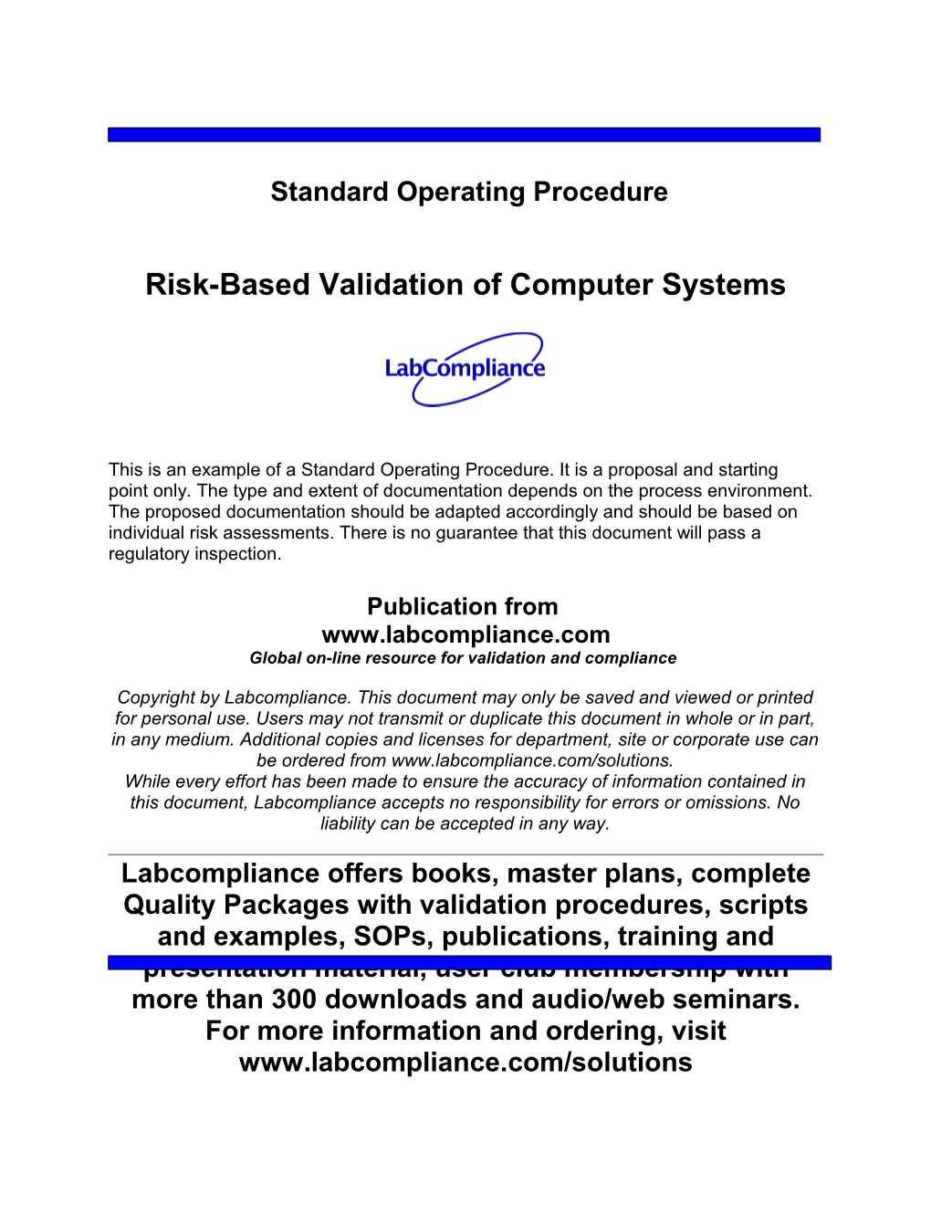 Risk- Based Validation of Computer Systems