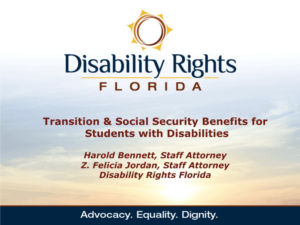 Transition and Social Security Benefits for Students with Disabilities