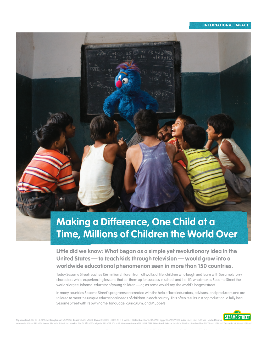 Making a Difference, One Child at a Time, Millions of Children the World Over