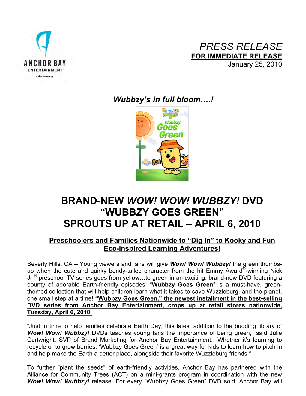 Wow! Wubbzy! Dvd “Wubbzy Goes Green” Sprouts up at Retail – April 6, 2010