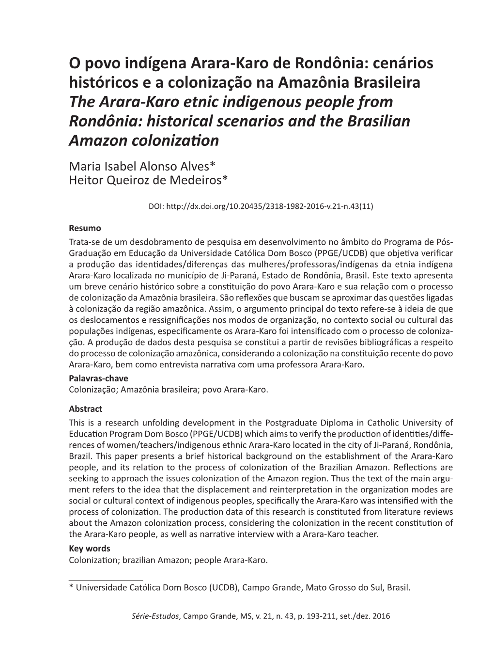 O Povo Indígena Arara-Karo De Rondônia