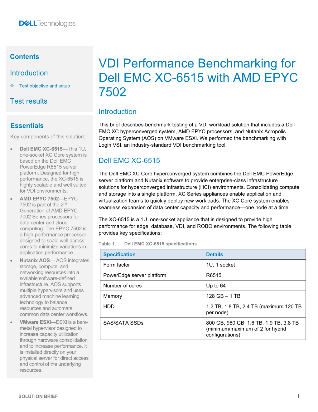 VDI Performance Benchmarking for Dell EMC XC-6515 with AMD
