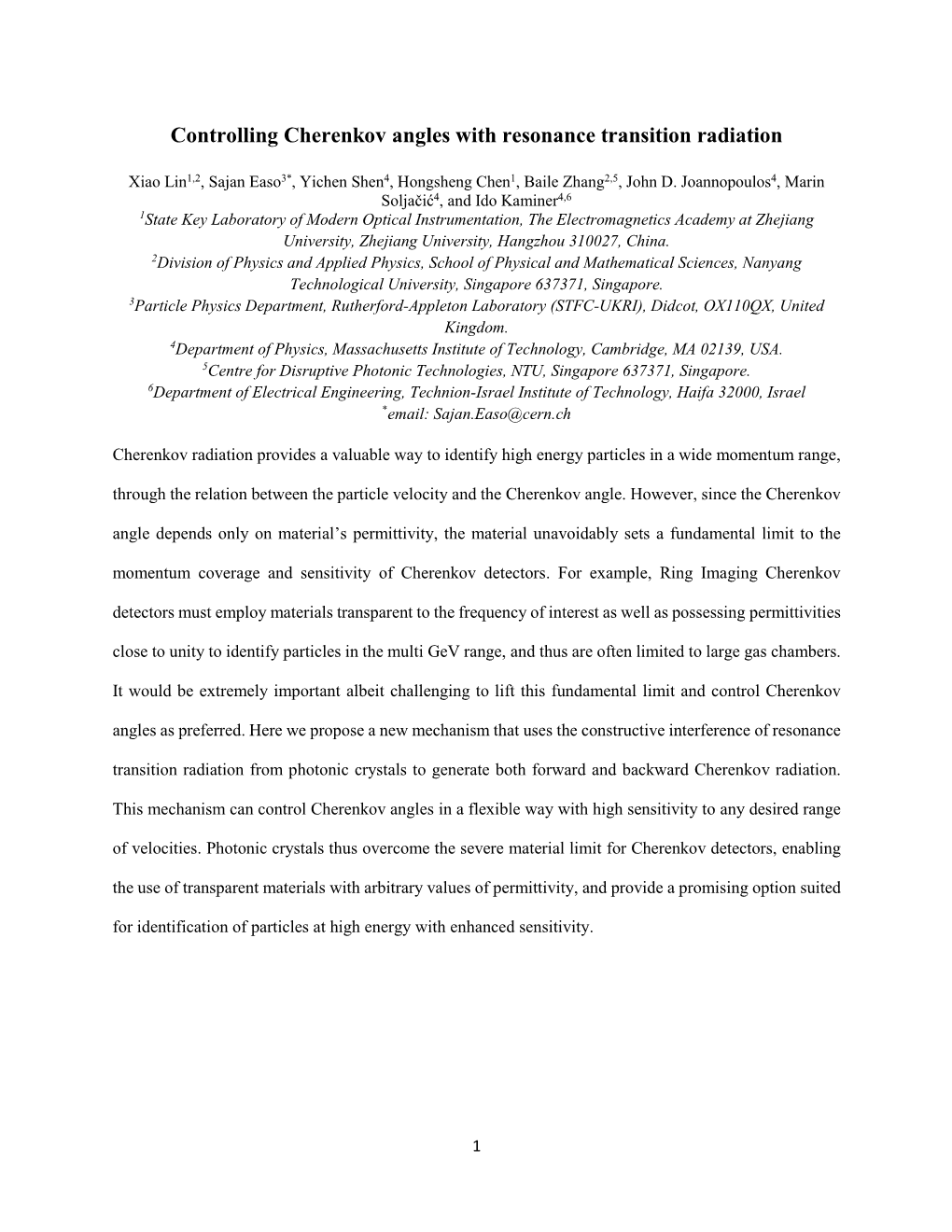 Controlling Cherenkov Angles with Resonance Transition Radiation