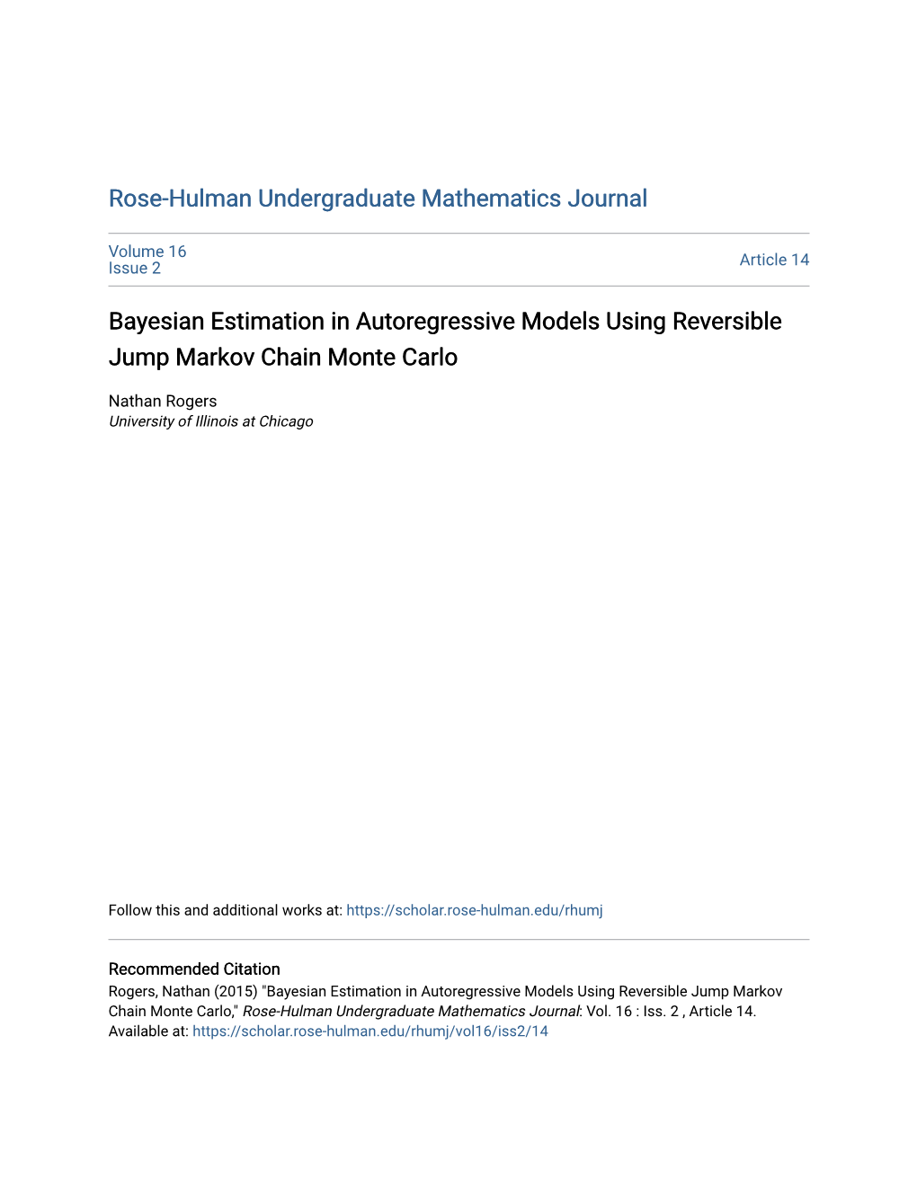 Bayesian Estimation in Autoregressive Models Using Reversible Jump Markov Chain Monte Carlo