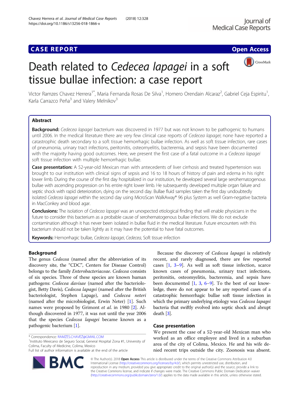 Death Related to Cedecea Lapagei in a Soft Tissue Bullae Infection