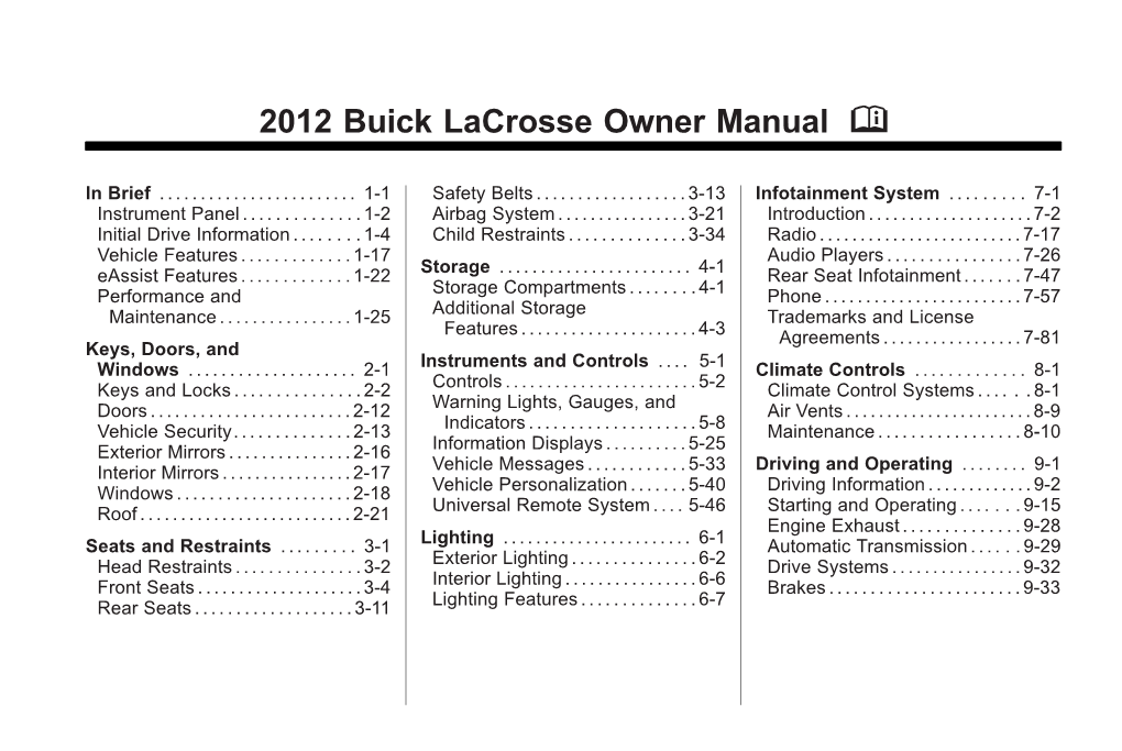 2012 Buick Lacrosse Owner Manual M