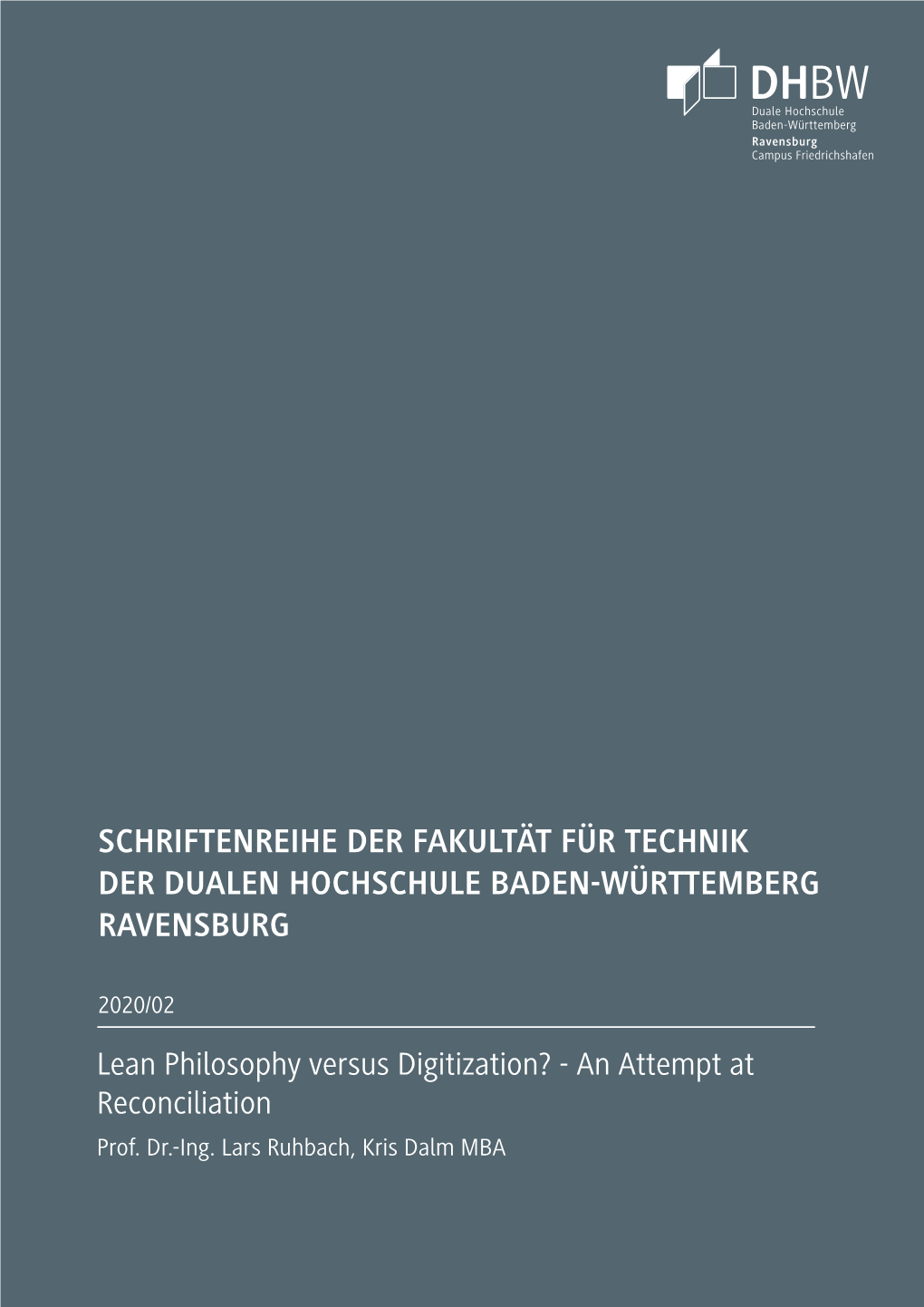 Schriftenreihe Der Fakultät Für Technik Der Dualen Hochschule Baden-Württemberg Ravensburg