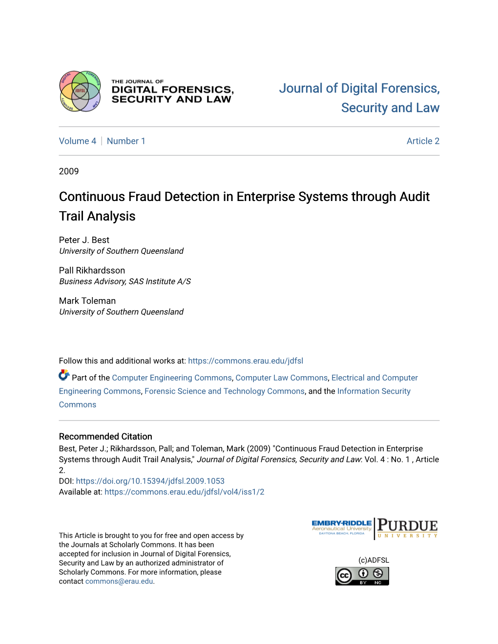 Continuous Fraud Detection in Enterprise Systems Through Audit Trail Analysis