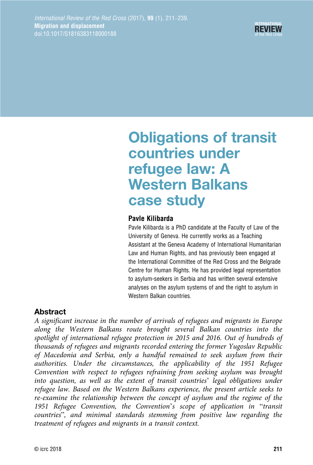 Obligations of Transit Countries Under Refugee