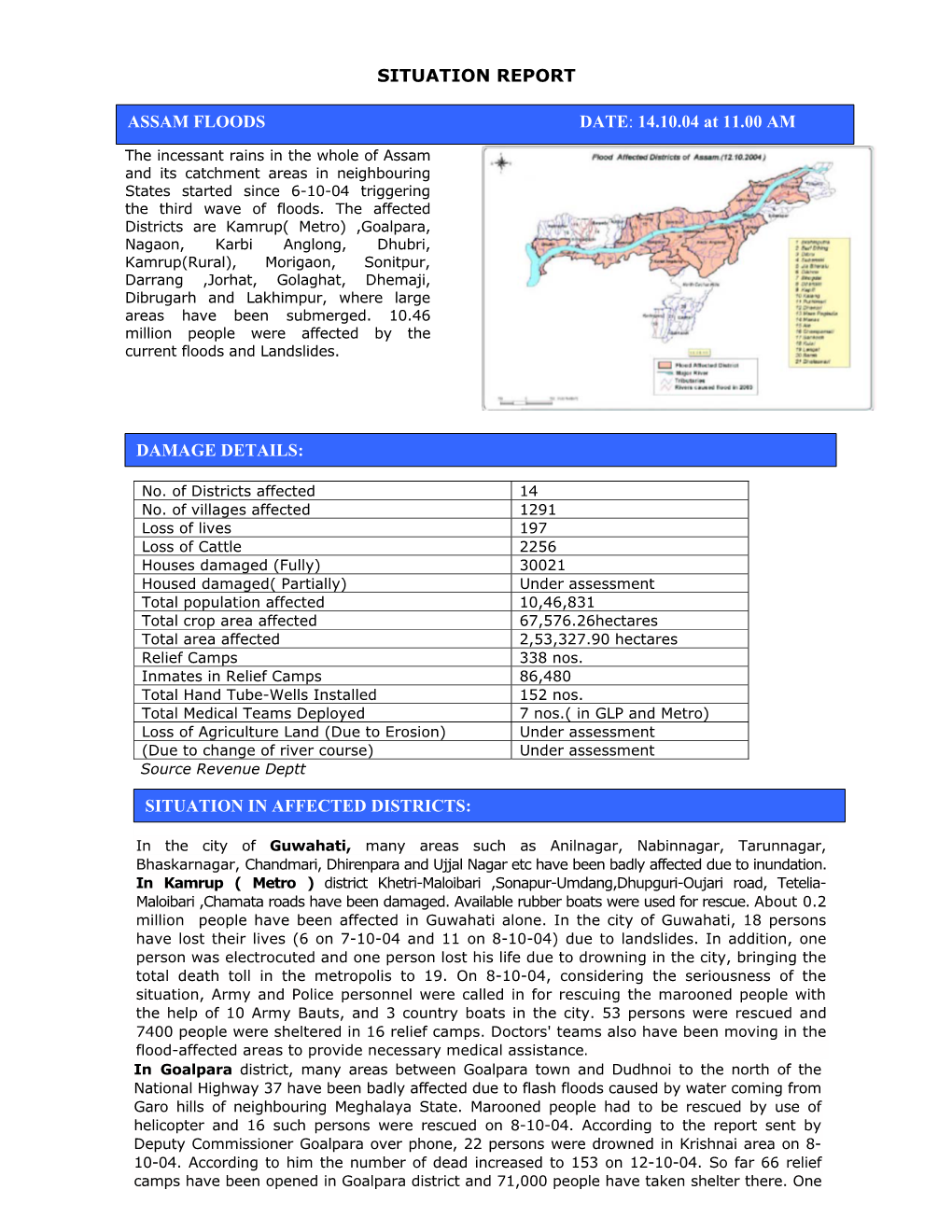 Situation Report Assam Floods Date