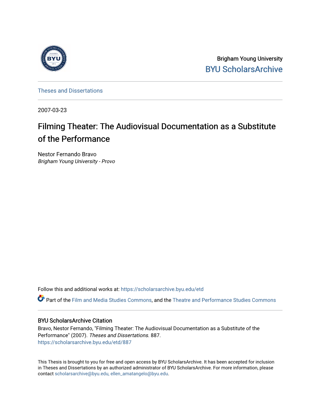 Filming Theater: the Audiovisual Documentation As a Substitute of the Performance