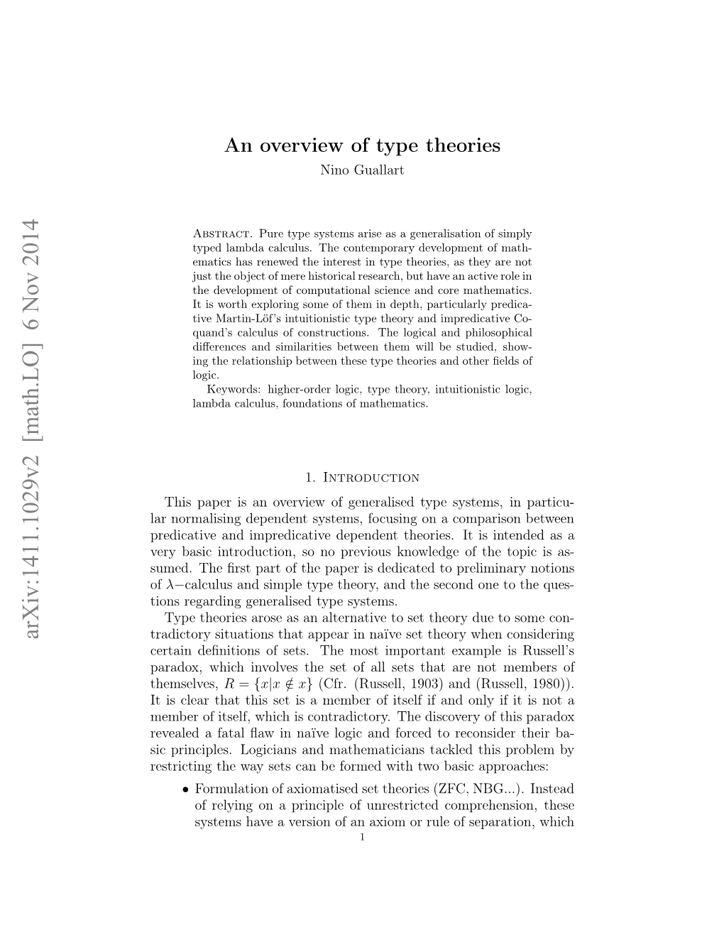 An Overview of Type Theories