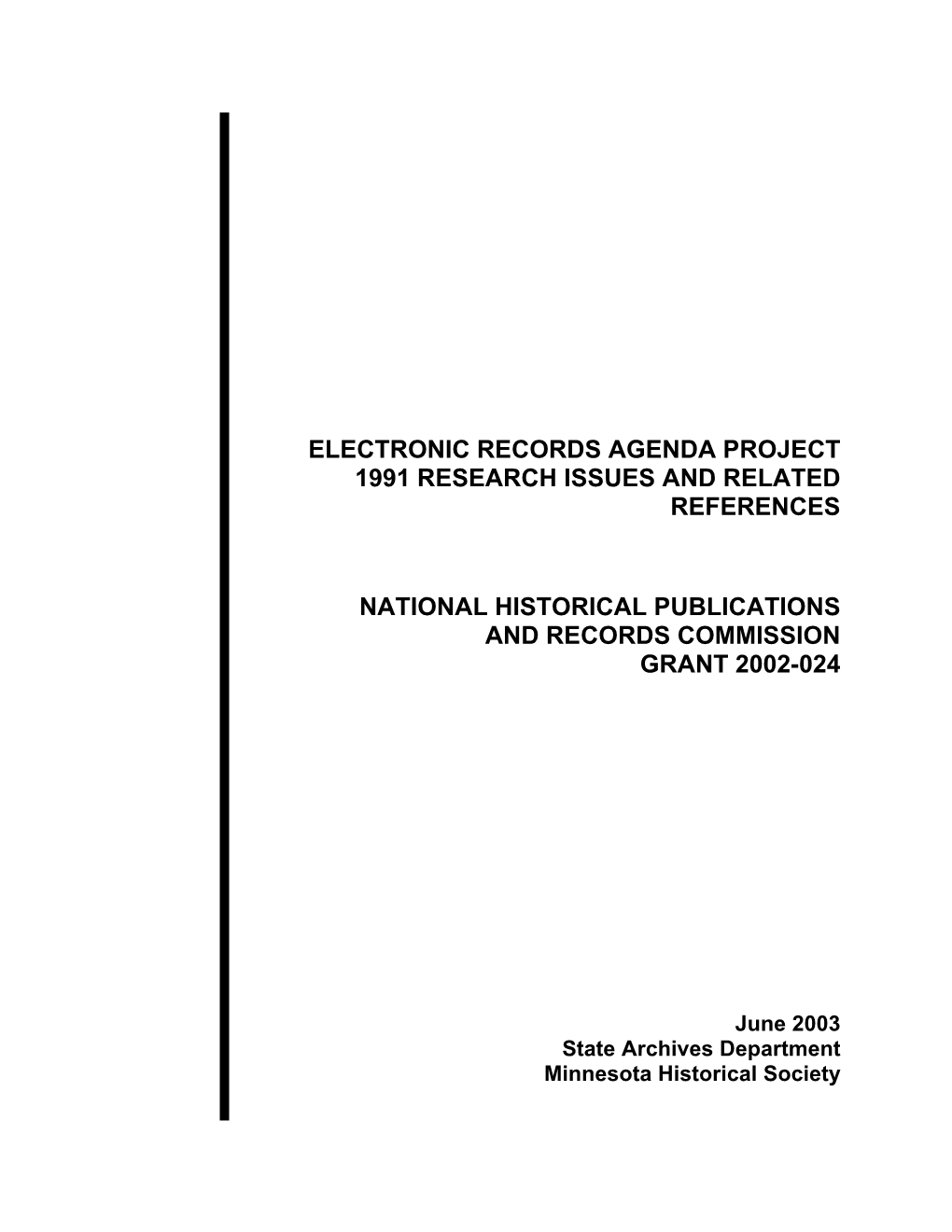 NHPRC ER Agenda 1991 References June 2003