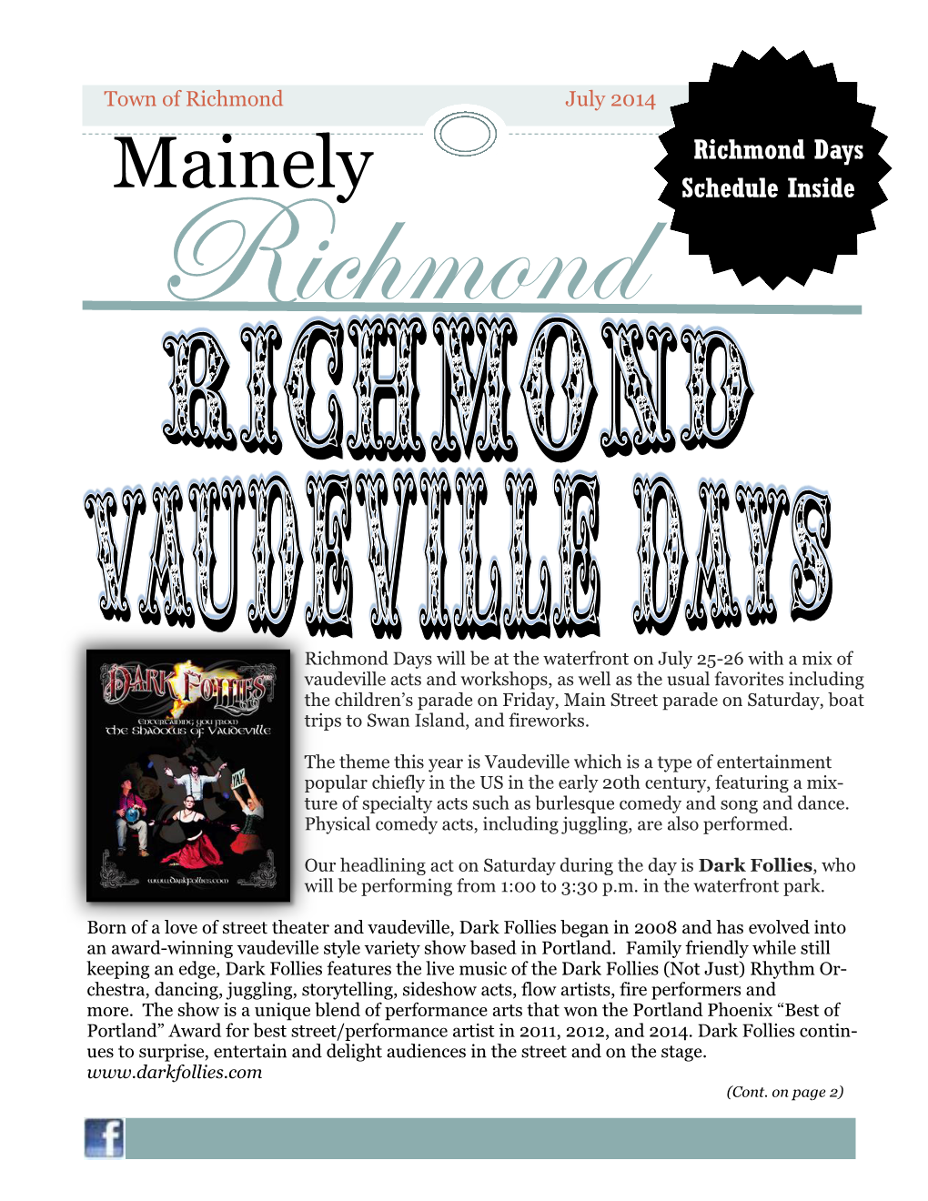 July 2014 Richmond Days Mainely Schedule Inside! Richmond