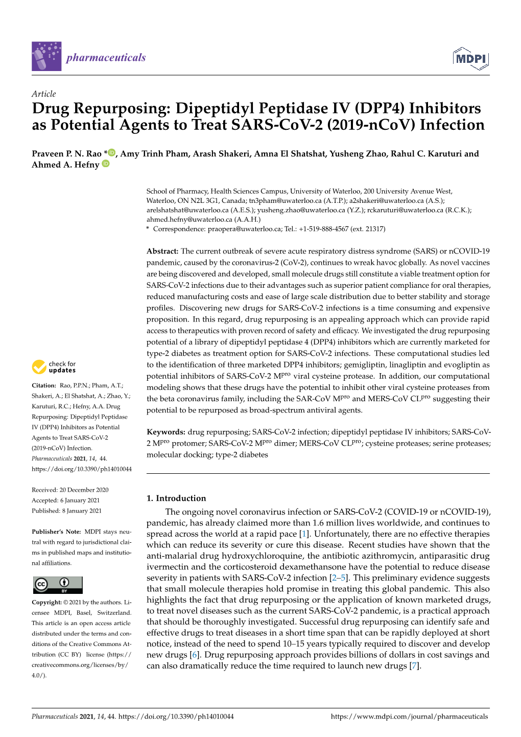 Drug Repurposing: Dipeptidyl Peptidase IV (DPP4) Inhibitors As Potential Agents to Treat SARS-Cov-2 (2019-Ncov) Infection