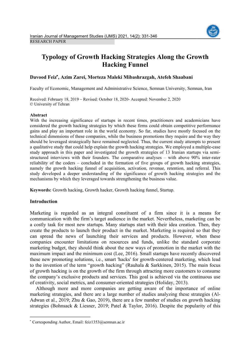 Typology of Growth Hacking Strategies Along the Growth Hacking Funnel