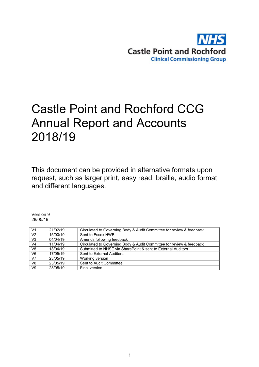 Castle Point and Rochford CCG Annual Report and Accounts 2018/19