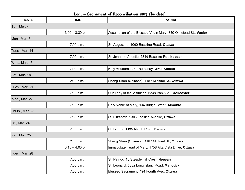 Lent Sacrament of Reconciliation 2017 (By Date)