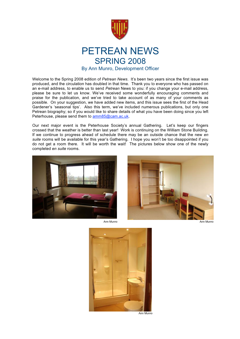 PETREAN NEWS SPRING 2008 by Ann Munro, Development Officer